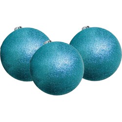 6x stuks kerstballen ijsblauw glitters kunststof 8 cm - Kerstbal