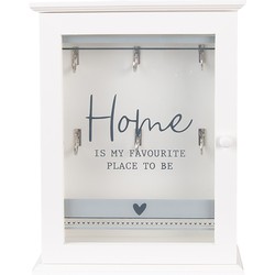 Clayre & Eef Sleutelkastje  20x6x27 cm Wit Hout Glas Rechthoek Home is my favourite place to be Sleutelhouder