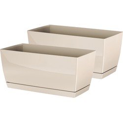 Set van 2x stuks plantenpotten/bloempotten kunststof glanzend creme/beige 24 x 12 x 11 cm - Plantenpotten