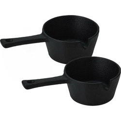 Gietijzeren saus/tapas/serveerpannetje met steel - 4 stuks - D9,5 cm - Braadpannen