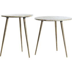 Light&living Bijzettafel S/2 Ø41x49+Ø48x53 cm ZECA taupe marmer+antiek br
