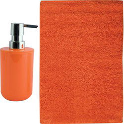 MSV badkamer droogloop mat - Napoli - 45 x 70 cm - met bijpassend zeeppompje - oranje - Badmatjes