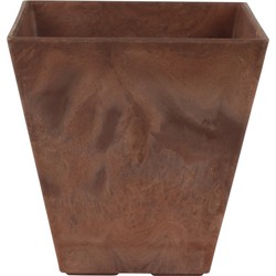 Bloempot/plantenpot vierkant van gerecycled kunststof terra bruin D20 en H20 cm - Plantenbakken