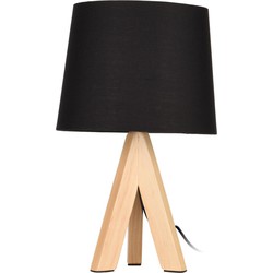Tafellamp/schemerlampje zwarte kap en houten poten 29 cm - Tafellampen