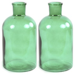 Countryfield vaas - 2x stuks - mintgroen glas - fles - D14 x H27 cm - Vazen