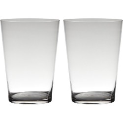 Set van 2x stuks transparante home-basics conische vaas/vazen van glas 30 x 22 cm - Vazen