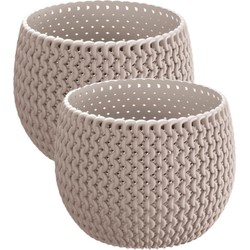 Set van 2x stuks plantenpotten/bloempotten kunststof dia 14.5 cm en hoogte 11 cm beige/taupe - Plantenpotten