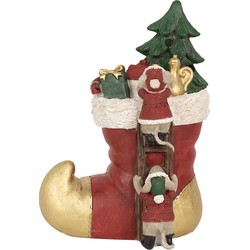 Clayre & Eef Kerstdecoratie met LED-verlichting Laars 14x10x19 cm Rood Kunststof Muis