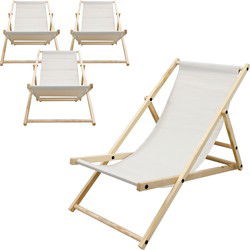 Opklapbare houten ligstoel 3 ligposities tot 120 kg Beige