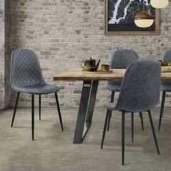 Eetkamerstoel set van 4 diamond quilting met rugleuning antraciet Keukenstoel met kunstlederen bekleding ML design