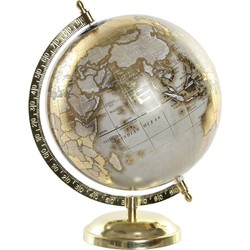 Decoratie wereldbol/globe goud op metalen voet 20 x 28 cm - Wereldbollen