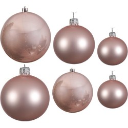 Glazen kerstballen pakket lichtroze glans/mat 16x stuks diverse maten - Kerstbal