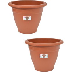 Set van 2x stuks terra cotta kleur ronde plantenpot/bloempot kunststof diameter 50 cm - Plantenpotten