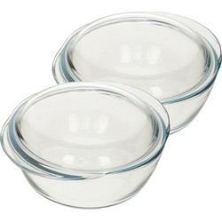 2x Ovenschalen/braadslede 2,1 liter rond met deksel 22 x 13 x 5 cm - Ovenschalen