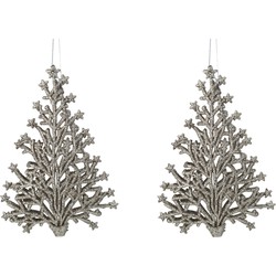 10x stuks kunststof kersthangers kerstboom champagne glitter 15 cm kerstornamenten - Kersthangers