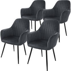 Eetkamerstoel set van 4 met rugleuning en armleuningen Grijze keukenstoel met microvezel fluwelen hoes ML design