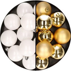 24x stuks kunststof kerstballen mix van wit en goud 6 cm - Kerstbal