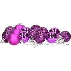 16x stuks kerstballen paars mix van mat/glans/glitter kunststof 3 cm - Kerstbal