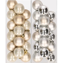 32x stuks kunststof kerstballen mix van champagne en zilver 4 cm - Kerstbal