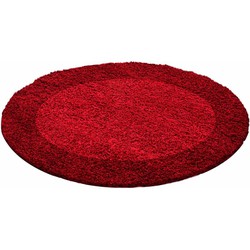 Candy Shaggy Lijstmotief Rond Shaggy vloerkleed -rood - 120 X 120 ROND CM