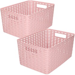 Set van 5x stuks opbergboxen/opbergmandjes rotan oud roze kunststof - Opbergbox
