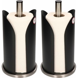 2x Zwarte metalen keukenpapierhouders rond 15 x 31 cm - Keukenrolhouders