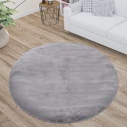 Paradise Fluffy Soft - Vloerkleed Hoogpolig - Effen Tapijt - Grijs- 120 CM ROND