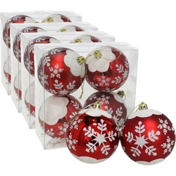 16x stuks gedecoreerde kerstballen rood kunststof 8 cm - Kerstbal