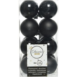 Decoris kleine kerstballen - 16x st - zwart - 4 cm - kunststof - Kerstbal