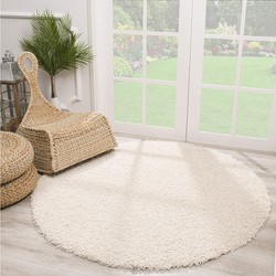 Tapijtenloods Loca Shaggy Rond Vloerkleed Creme Hoogpolig- 80 CM ROND