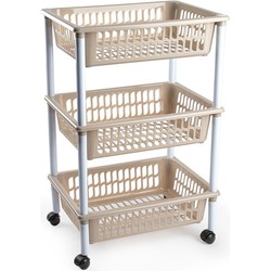 Plasticforte keukentrolley op wieltjes - 3 laags - lichtbruin - Opberg trolley