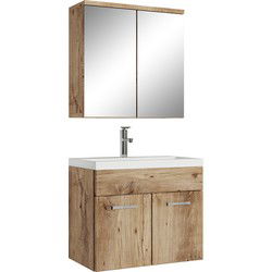 Badplaats Badkamermeubel Set Montreal 01 60 cm - Kastanje Eiken - Badmeubel met spiegelkast