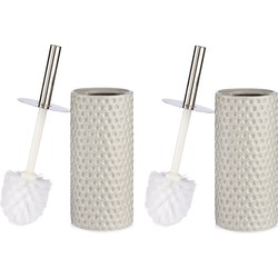 Set van 2x stuks toiletborstel/wc-borstel kiezelgrijs met stippen keramiek 31 cm - Toiletborstels