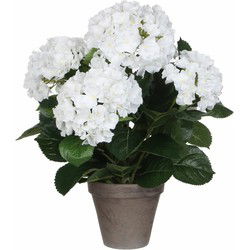 Mica Decorations Kunstplant Hortensia - wit - 45 cm - in pot - Kunstplanten