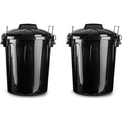 PlasticForte Afvalemmer met deksel - 2x stuks - zwart - 21L - 42,5 cm - Prullenbakken