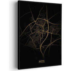 Muurwerken Akoestisch Schilderij - Meppel Plattegrond Zwart Geel - Geluidsdempend Wandpaneel - Wanddecoratie - Geluidsisolatie - PRO (AW 0.90) XL (86X120)