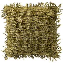 Dutch Decor ANTONIO - Kussenhoes 45x45 cm - effen kleur met raffia - Olive Branch - groen - Dutch Decor