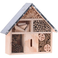 Insectenhotel - hout - metalen dak - 30 cm - Insectenhotel