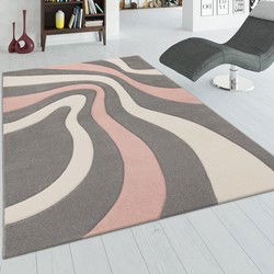 Laagpolig Vloerkleed - Diamesa - Modern - Grijs / Roze - 240x330 cm