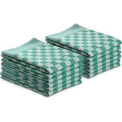 DoubleDry Theedoeken set - 12 stuks - 50x70 cm - 100% katoen - blokpatroon - geblokt - horeca ruit - groen