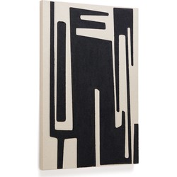 Kave Home - Abstract schilderij op linnen Salmi in beige en zwart 100 x 70 cm