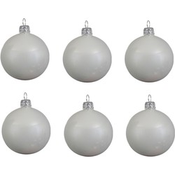 6x Glazen kerstballen glans winter wit 8 cm kerstboom versiering - Kerstbal