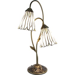 LumiLamp Tiffany Tafellamp  61 cm Bruin Wit Glas Tiffany Bureaulamp