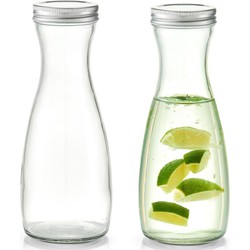 Zeller Karaf - 2x - met schroefdeksel - glas - 1000 ml - schenkkan - Karaffen