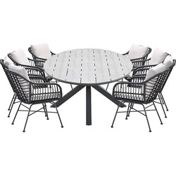 Garden Impressions Lucas tuinset zwart 9-delig - Tulli tuintafel ovaal 280x140 cm grey teak look