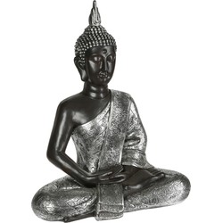 Atmosphera Boeddha beeld zittend - binnen/buiten - polyresin - zilver/zwart - 63 cm - Beeldjes