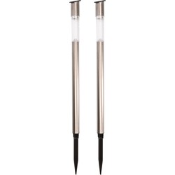 Lumineo Tuinfakkel Bodi - 2x - solar - RVS - warm wit - 57 cm - Prikspotjes
