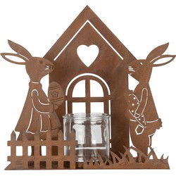 Clayre & Eef Waxinelichthouder 26x9x26 cm Bruin Metaal Konijnen