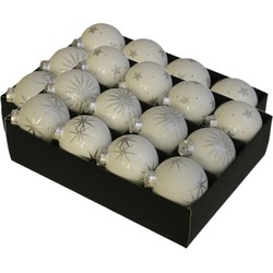 24x Luxe glazen sneeuwvlokken/sterren kerstballen wit 7,5 cm - Kerstbal