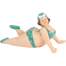Home decoratie beeldje dikke dame liggend - groen badpak - 20 cm - Beeldjes